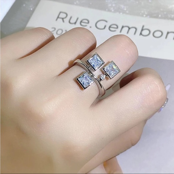 New 925 Silver Ladies Square Hip Hop Geometric Stereo Diamond Ring - Picture 4 of 5